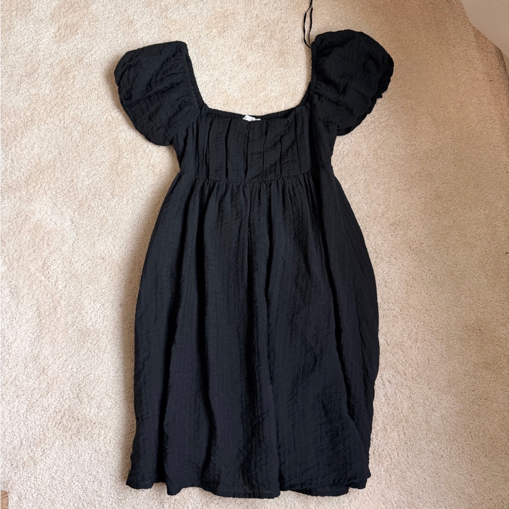 Black Puff Sleeve Square Neck Dress